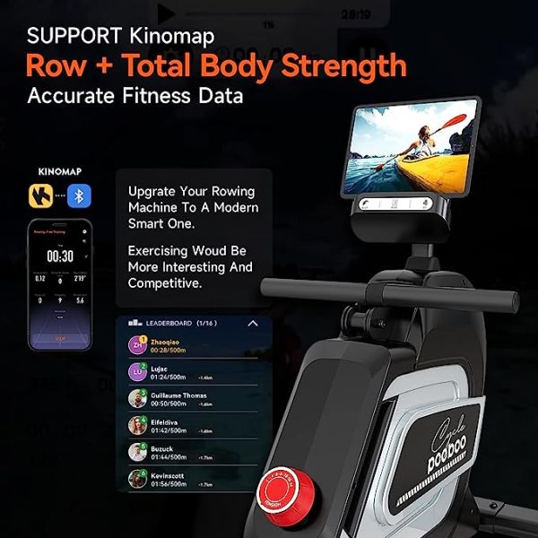 Pooboo Magnetic Rowing Machine 360 LB Weight Capacity, Folding Rower with Combination Strength Exercise, Tablet Holder and Comfortable Seat Cushion, Rower for Home Use